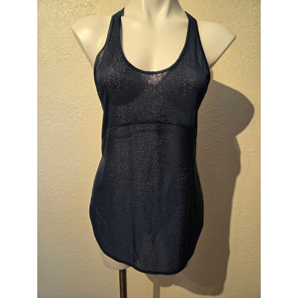 Lululemon Mesh Racerback Tank Top‎ Navy Blue Cracked Pattern T-Back Yoga Gym S
